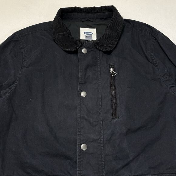 Old Navy Men’s Medium Black Canvas Jacket Snap Button Utility Military Coat - Picture 2 of 14